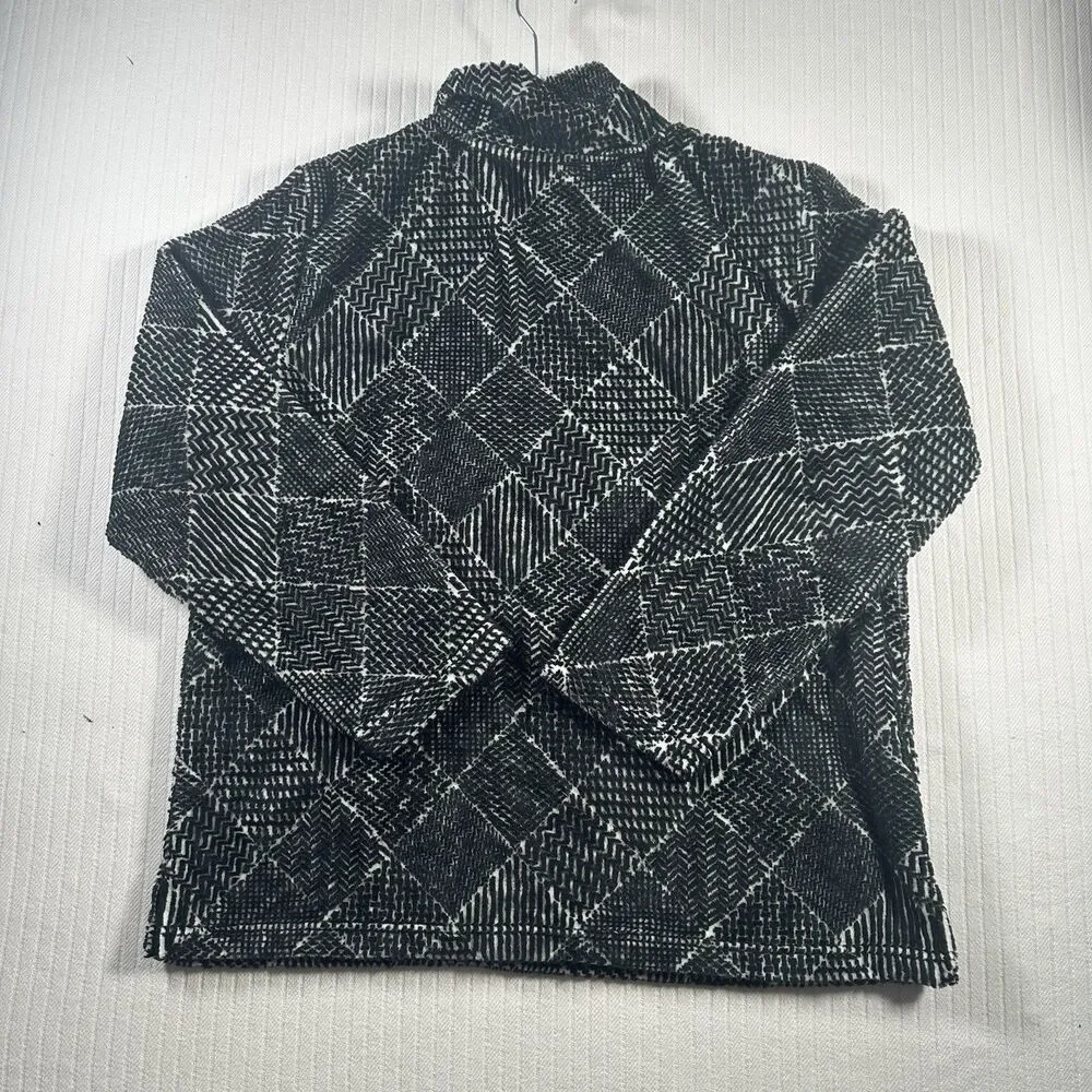 TALBOTS Black White Diamond Patterned Half Zip Pullover Fleece Sweatshirt XL NWT